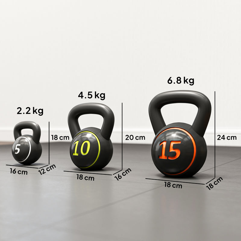 Set Kettlebell Palestra 2,2- 4,5-6,8 kg con Base e Supporto in Plastica Nero      