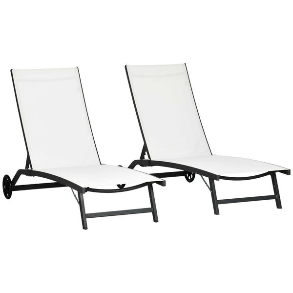 Set 2 Lettini Prendisole 66x165x102 cm con Schienale Reclinabile in Alluminio e Tessuto Traspirante Crema sconto