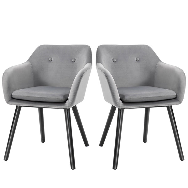acquista Set di 2 Sedie per Sala da Pranzo con Braccioli Imbottite 54x56x74 cm in Velluto Grigio