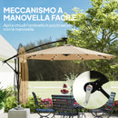 Ombrellone da Giardino Decentrato 330x295x245 cm con LED Solari in Metallo e Poliestere Cachi      