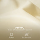 Divano 3 Posti 190x83x90 cm con Imbottitura Spessa Tasca Laterale e 2 Cuscini in Finta Pelle Beige      