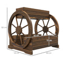 Fioriera da Esterno a 2 Livelli con 3 Vasi e Ruote di Carro Stile Country 64x54x60 cm in Legno Carbonizzato