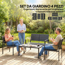 Set 4 Pezzi Salotto da Giardino con Tavolino da Caffè Divanetto 2 Posti e 2 Sedie in HDPE e Metallo Nero      