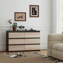 Comò Cassettiera 6 Cassetti 120x39x75 cm con Maniglie a Gola in Legno Nera e color Legno   