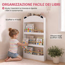 Libreria Montessoriana per Bambini 3-8 Anni a Forma di Orso 50x15x97 cm con 4 Ripiani in Legno Bianco      