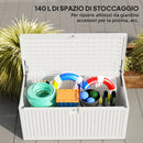 Baule da Esterno 140x68x68 cm Capacità 140L in PE Impermeabile e Scanalato Bianco  