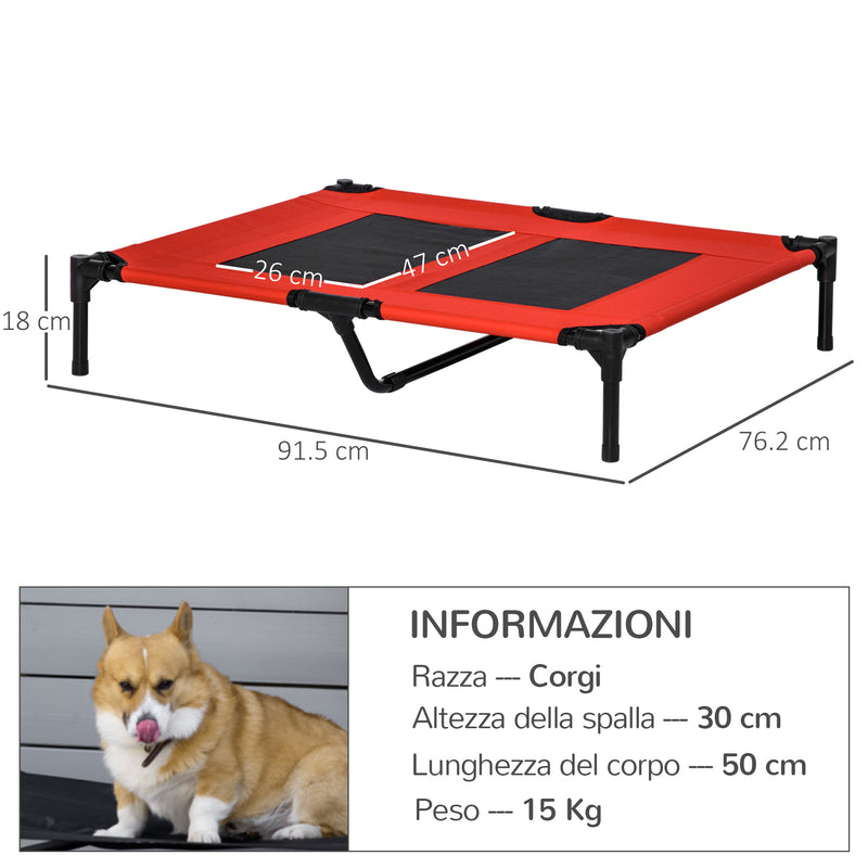 Lettino per Cani Grandi Rialzato con Tessuto a Rete 91,5x76,2x18 cm Peso Massimo 30kg Rosso