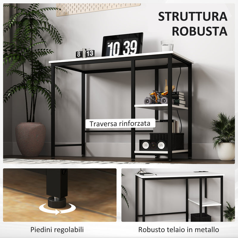 Scrivania per PC 100x50x75 cm Prese di Ricarica e Scaffali in Legno e Metallo Bianca e Nera  