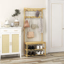 Mobile Appendiabiti da Terra con Ganci Aste e Scarpiera in Bambù 70x31x170 cm Marrone 