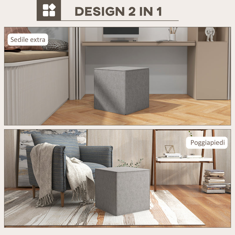 Pouf Poggiapiedi Quadrato  Rivestimento Rimovibile in Tessuto Effetto Lino 41x41x41 cm Grigio Chiaro