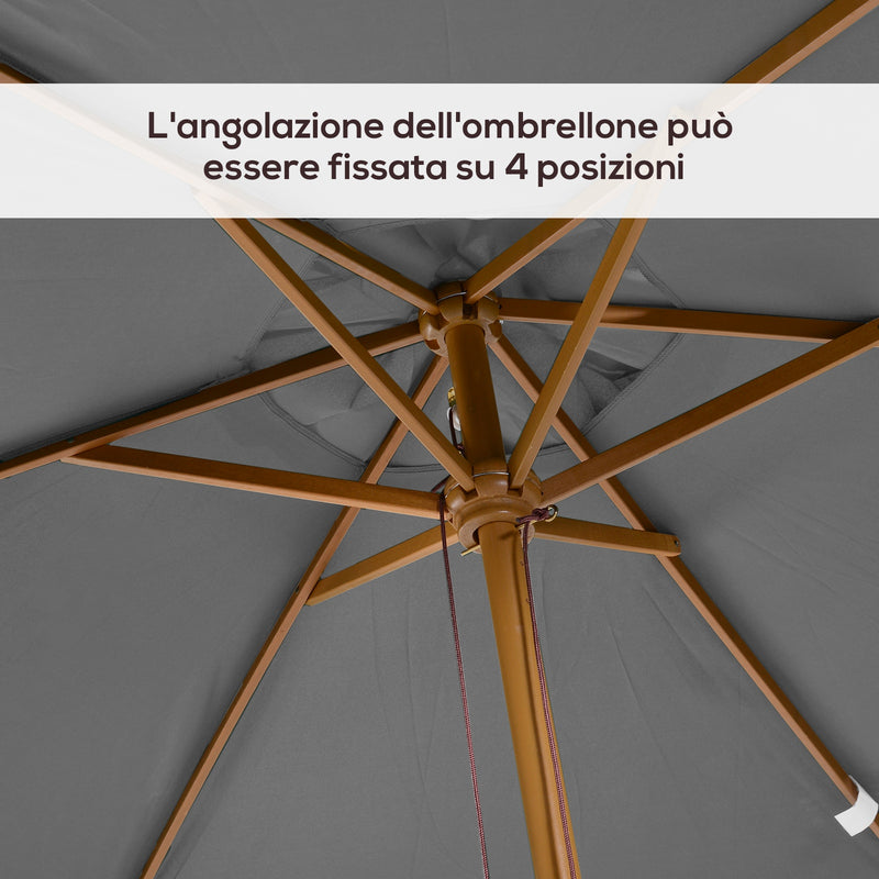 Ombrellone da Giardino 2x3 m in Legno con Copertura Rimovibile in Poliestere Grigio -6