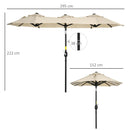 Ombrellone da Giardino 295x152x222 cm Copertura Doppia Inclinabile con Apertura a Manovella Cachi  