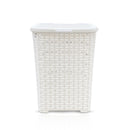 Set Accessori Bagno Cesto Biancheria Cestino Rifiuti Scopino in Rattan Bianco