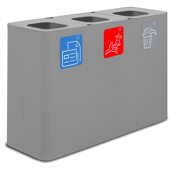 sconto Pattumiera Sistema di Raccolta Rifiuti 115x38xh80 cm in Acciaio 3 Scomparti Grigio