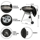 Barbecue a Carbone Carbonella con Coperchio e Ruote 73x57x100 cm in Acciaio Nero      
