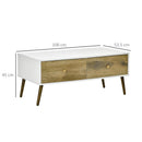Tavolino Basso 4 Cassetti 100x53,5x45 cm in Truciolare e Legno di Faggio Bianco