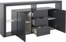 Credenza con 2 Ante 3 Cassetti e Ripiani in Vetro a Giorno 180x40x80 cm Essential 2A 3C Grigio Antracite Opaco  