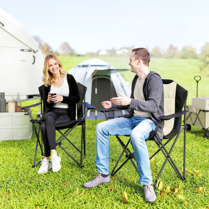 Set 2 Sedie da Campeggio Pieghevoli Portabicchieri e Borse di Trasporto Crema    