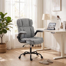 Sedia Ufficio Girevole 70x67x99-108 cm con Braccioli Ribaltabili Altezza Regolabile e Dondolo in Tessuto Effetto Lino Grigio      
