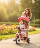 Triciclo Passeggino per Bambini 69x49x98 cm con Parasole e Campanellino Trico Funny Rosa