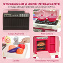 Cucina Giocattolo per Bambini 3-6 Anni 67x25x87 cm con Luci Suoni Fornello Lavello Rubinetto e Cappa in Plastica Rosa      
