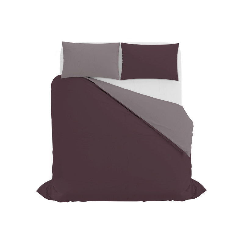 Copripiumino con Sacco e Federe in Tinta Unita Double Face Linea Zoe Vinaceo e Rosa Antico