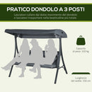 Dondolo da Giardino 3 Posti 202x115x168 cm con Tettuccio Regolabile in Acciaio e Poliestere Grigio Scuro      