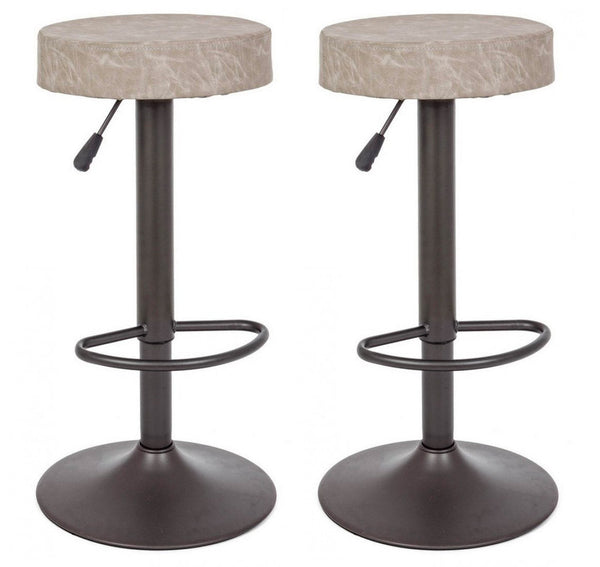 acquista Set 2 Sgabelli Regolabile 35x35x64/85 cm Piper in Ecopelle Grigio Chiaro Vintage
