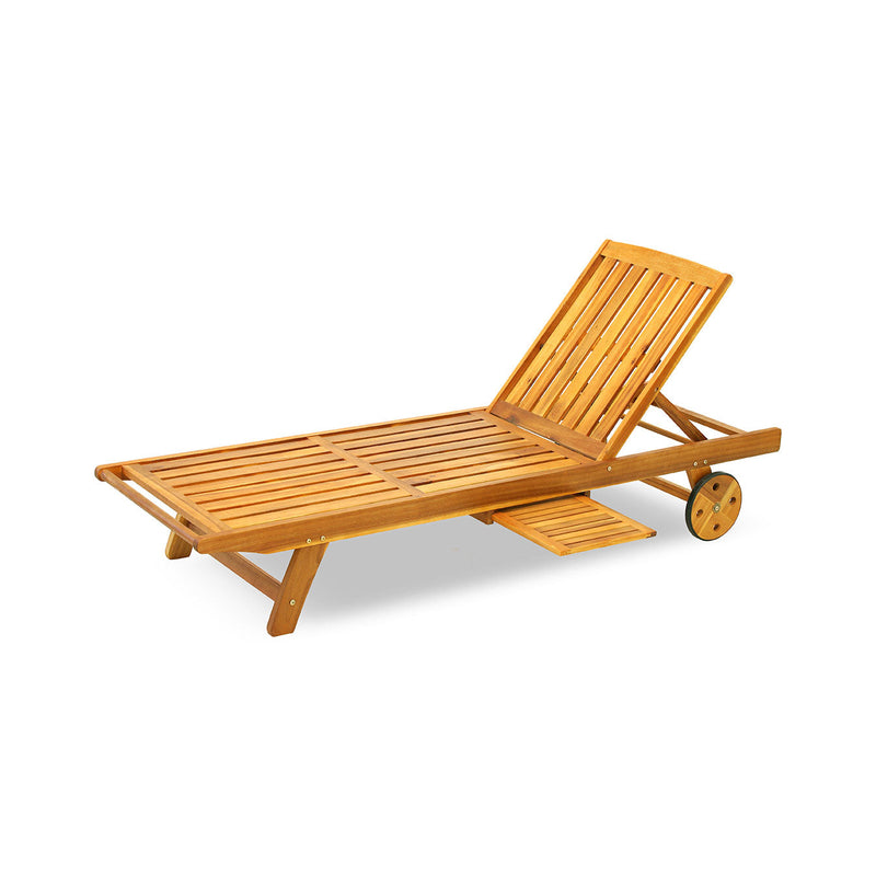 Lettino da Giardino Reclinabile in Legno Acacia con Ruote Taddei Java