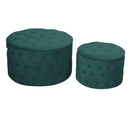 Set 2 Pouf Contenitore Ø50 cm e Ø70 cm in Tessuto Velluto Verde Salvia