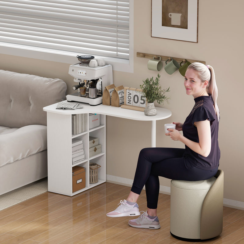 Scrivania per Camera Ricurva 100x59x75,5 cm con 6 Ripiani e 4 Scaffali Regolabili in Acciaio e Legno Bianco      