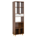 Libreria 8 Ripiani 1 Cassetto 53x185x30 cm in Legno Melaminico Zebrano e Bianco Opaco