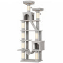 Tiragraffi per Gatti Grande Multilivello 60x48x204 cm con 8 Pali in Sisal 2 Casette e Amaca in Truciolare e Peluche Grigio Chiaro      