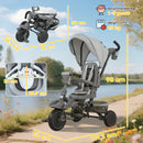 Triciclo per Bambini 6 in 1 con Maniglione di Spinta e Sedile Girevole 111,5x52x98 cm Grigio      