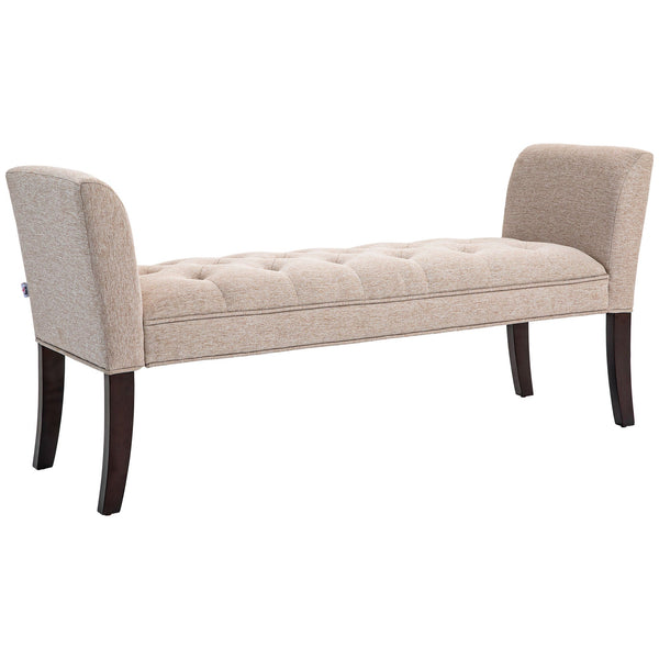 sconto Panca Fondo Letto Imbottita e a Bottoni 141x44x65 cm in Legno e Tessuto Effetto Lino Beige