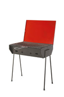 Barbecue a Carbone Camping 40x30x72h cm con Coperchio e Gambe Smontabili Struttura in Acciaio Nero e Rosso  