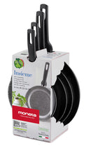 Set 4 Padelle Ø18-22-24-28 cm Antiaderente Induzione in Alluminio Effetto Pietra Moneta Insieme