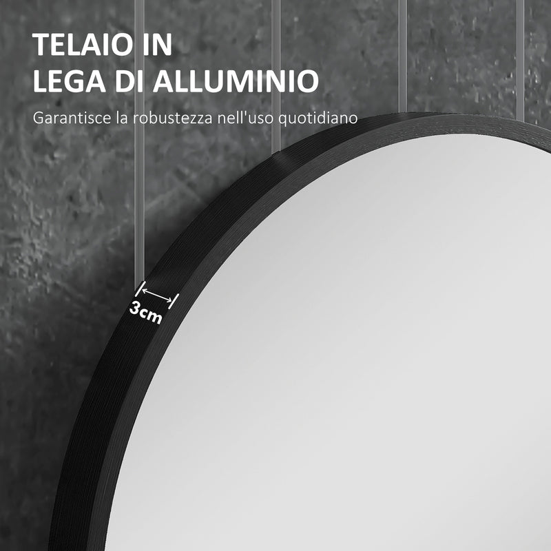 Specchio da Bagno Ovale da Parete 60x90 cm con Cornice in Alluminio Nero   