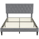 Struttura Letto Matrimoniale Imbottita 150x195x107 cm con Testiera Trapuntata in Tessuto Grigio      