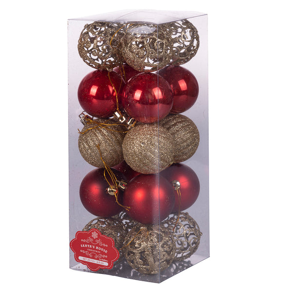 Set 20 Palle di Natale Ø6 cm in Plastica Rosso/Oro sconto