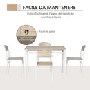 Set da Pranzo Tavolo e 4 Sedie in Metallo e MDF Bianco e Legno 