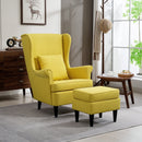 Poltrona con Poggiapiedi in Stile Moderno 75x83x104 cm in Tessuto Effetto Lino e Legno Giallo   