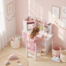 Set Scrivania 90x39x95 cm e Sedia per Bambini 5-12 Anni con Libreria Portapenne e Supporto Regolabile per Tablet in MDF Rosa      