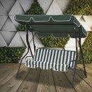 Dondolo da Giardino 3 Posti 170x110x160 cm con Tetto Parasole in Acciaio e Poliestere a Righe Verde      