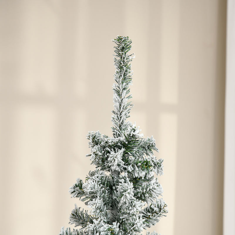 Albero di Natale Innevato Slim 180 cm 492 Rami Effetto Neve in PP e Acciaio Inox Verde  