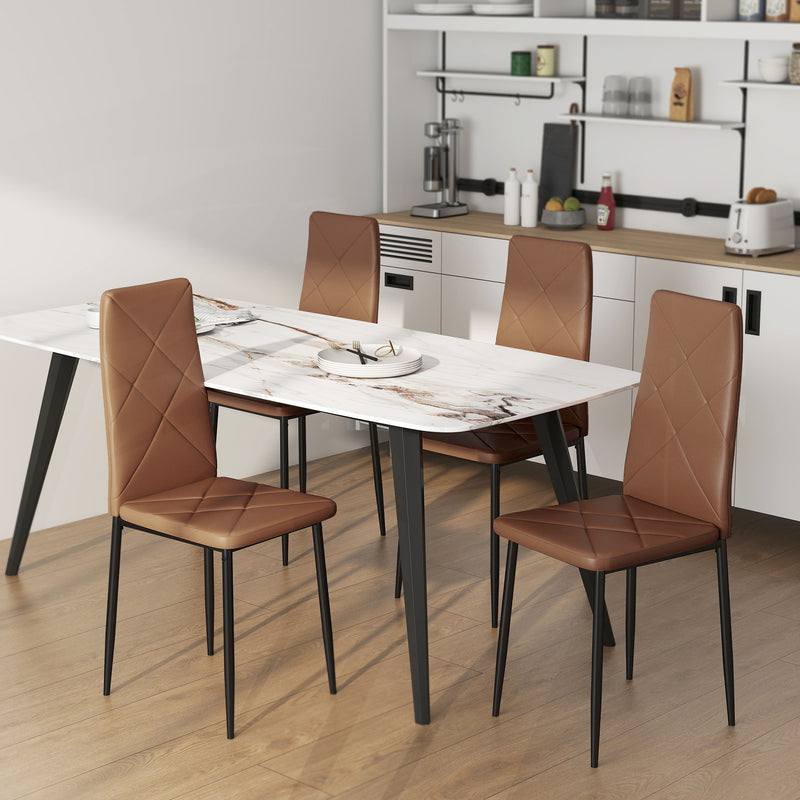 Set di 4 Sedie da Pranzo Moderne con Schienale Alto 41x50x97 cm in Finta Pelle e Acciaio Marrone      