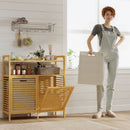 Mobile Bagno a Doghe con Cesti Portabiancheria 82x33x88 cm Capienza 41L in Bambù e Poliestere Crema  