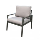 Set Salotto da Giardino Divano 2 Poltrone e Tavolino con Cuscini in Alluminio Taupe