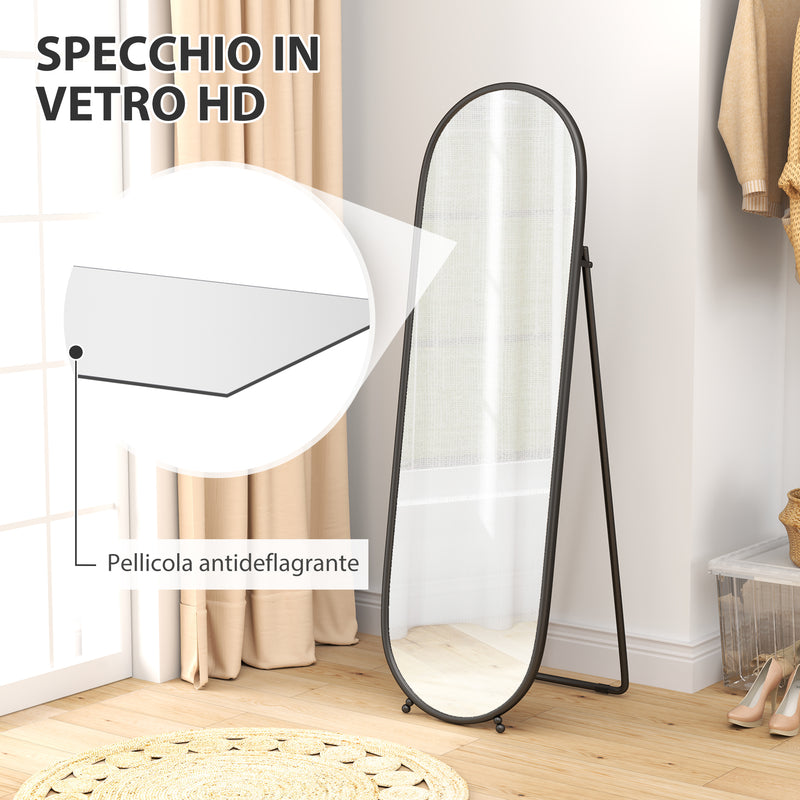Specchio a Figura Intera da Terra 40x41x159 cm in Vetro e Metallo Nero   