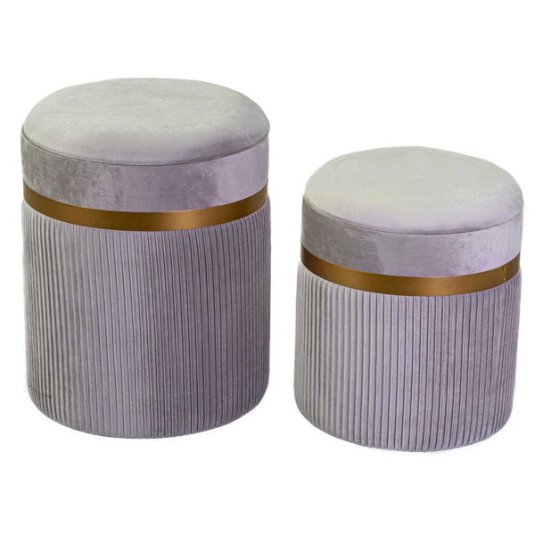 online Set 2 Pouf Contenitore Ø35 cm e Ø39 cm in Tessuto Velluto Grigio